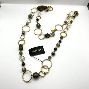 Cookie Lee Gold-Tone Chain Necklace W/ Mixed Beads & Rings Long Length Layered